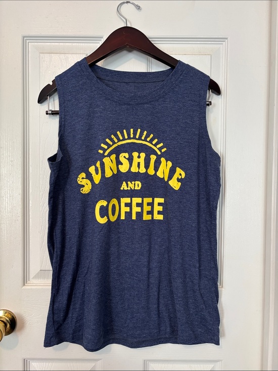 Amazon Tops - Great for Summer ☀️Sunshine and Coffee Women's Navy Tank Top
